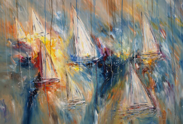 Ζωγραφική με τίτλο "Sailing Regatta XL 1" από Peter Nottrott, Αυθεντικά έργα τέχνης, Ακρυλικό