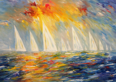 Schilderij getiteld "Seascape Sailing Im…" door Peter Nottrott, Origineel Kunstwerk, Acryl