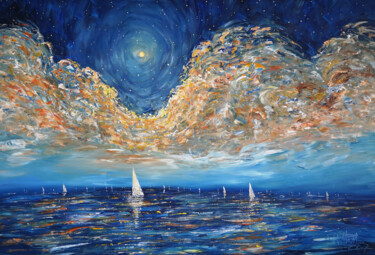 Peinture intitulée "Early Moonlight Sai…" par Peter Nottrott, Œuvre d'art originale, Acrylique