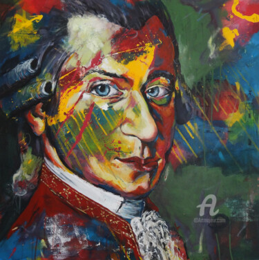 Malerei mit dem Titel "Wolfgang Amadeus Mo…" von Peter Oberthaler, Original-Kunstwerk, Acryl