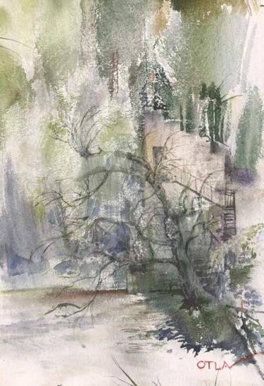 Peinture intitulée "Lake Como, 2021" par Peter Otlan, Œuvre d'art originale, Aquarelle