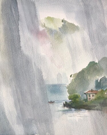 Painting titled "Rain" by Peter Otlan, Original Artwork, Watercolor