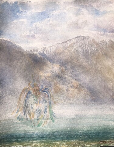 Peinture intitulée "Spirits of the lake" par Peter Otlan, Œuvre d'art originale, Aquarelle