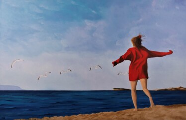 Schilderij getiteld "Fly like a seagull" door Peter Seminck, Origineel Kunstwerk, Olie