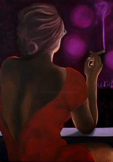 Painting titled "Lady in red" by Peter Seminck, Original Artwork, Oil