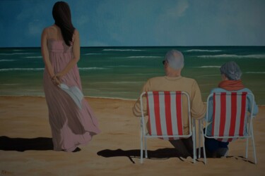 Malerei mit dem Titel "On the beach with M…" von Peter Seminck, Original-Kunstwerk, Öl