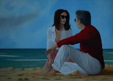 Schilderij getiteld "Beach talk" door Peter Seminck, Origineel Kunstwerk, Olie