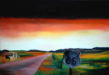 Painting titled "Route 66" by Peter Seminck, Original Artwork, Oil