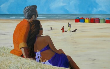 Malerei mit dem Titel "On the Beach" von Peter Seminck, Original-Kunstwerk, Öl
