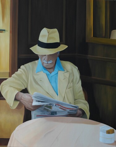 Painting titled "Morning Paper" by Peter Seminck, Original Artwork, Oil