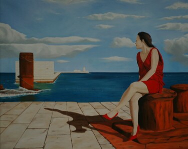Schilderij getiteld "Sitting on the dock…" door Peter Seminck, Origineel Kunstwerk, Olie