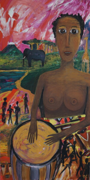 Painting titled "African-Beat" by Peter Stutz, Original Artwork, Oil