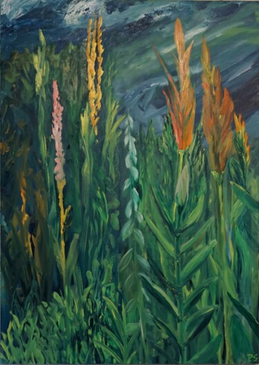 Malerei mit dem Titel "Wildflowers-over-th…" von Peter Stutz, Original-Kunstwerk, Öl