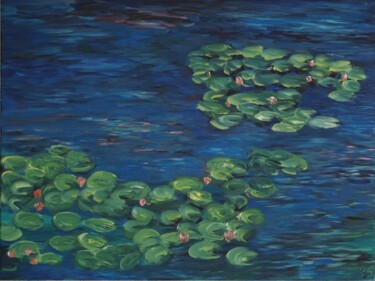 Painting titled "Water-lilies" by Peter Stutz, Original Artwork, Oil