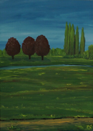 Painting titled "Down-at-the-River" by Peter Stutz, Original Artwork, Oil