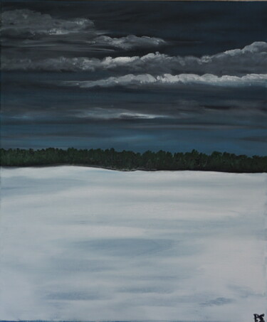 Painting titled "Frozen-Lake" by Peter Stutz, Original Artwork, Oil