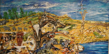 「Wild Life Africa」というタイトルの絵画 Peter Stutzによって, オリジナルのアートワーク, オイル ウッドストレッチャーフレームにマウント