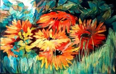 Pintura titulada "Flores en rojo" por Peter Sussmann (Pinturas), Obra de arte original