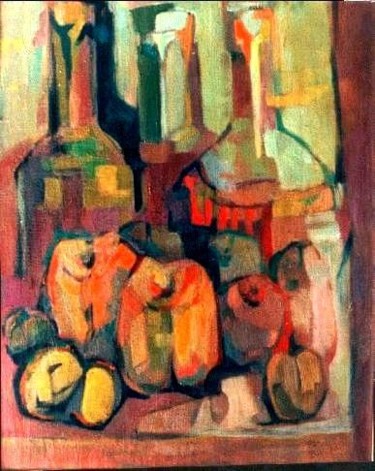 Pintura titulada "Botellas y Frutas" por Peter Sussmann (Pinturas), Obra de arte original