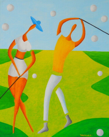 Painting titled "GOLF - Golfers - Wo…" by Peter Vamosi, Original Artwork, Acrylic