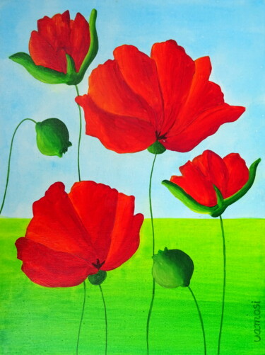 Painting titled "Poppies 1." by Peter Vamosi, Original Artwork, Acrylic