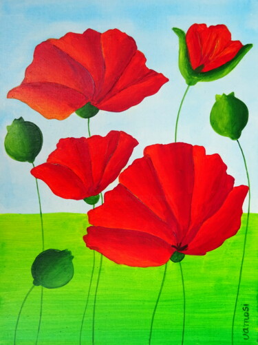 Painting titled "Poppies 2." by Peter Vamosi, Original Artwork, Acrylic
