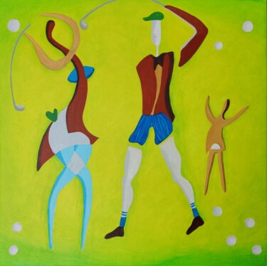 Painting titled "Golf game 2 - Work…" by Peter Vamosi, Original Artwork, Acrylic Mounted on Wood Stretcher frame