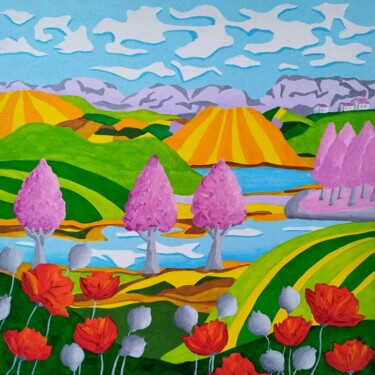 Painting titled "Spring idyl" by Peter Vamosi, Original Artwork, Acrylic Mounted on Wood Stretcher frame