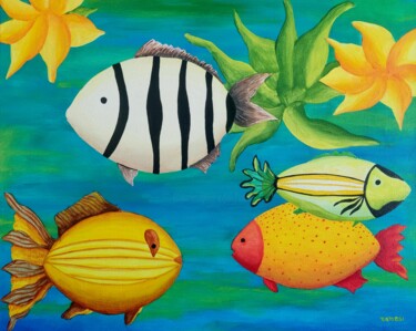 Painting titled "Happy little fish…" by Peter Vamosi, Original Artwork, Acrylic