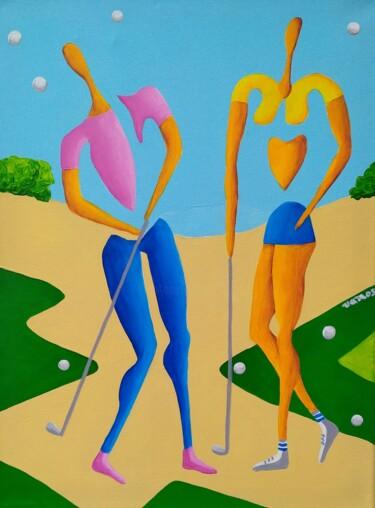 Картина под названием "Golf pleasure No.3…" - Peter Vamosi, Подлинное произведение искусства, Акрил Установлен на Деревянная…