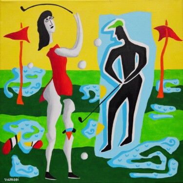 Pintura titulada "Golf after the rain…" por Peter Vamosi, Obra de arte original, Acrílico Montado en Bastidor de camilla de…