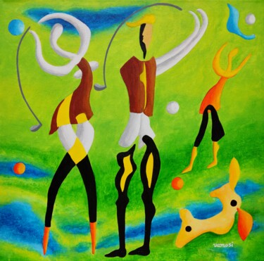 Картина под названием "Golf after the rain…" - Peter Vamosi, Подлинное произведение искусства, Акрил Установлен на Деревянна…