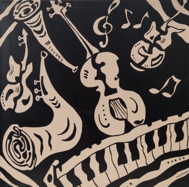 Malarstwo zatytułowany „Crazy music 2.” autorstwa Peter Vamosi, Oryginalna praca, Akryl Zamontowany na Drewniana rama noszy