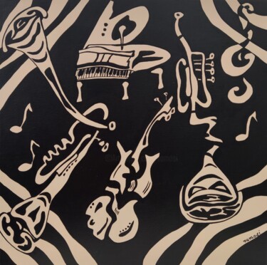 Painting titled "Crazy music 3." by Peter Vamosi, Original Artwork, Acrylic Mounted on Wood Stretcher frame