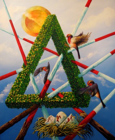 Malerei mit dem Titel "das unmögliche Drei…" von Picturewall, Original-Kunstwerk, Acryl
