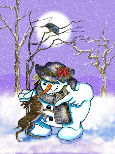 Digital Arts titled "Schneemann und Hase" by Picturewall, Original Artwork, Digital Painting