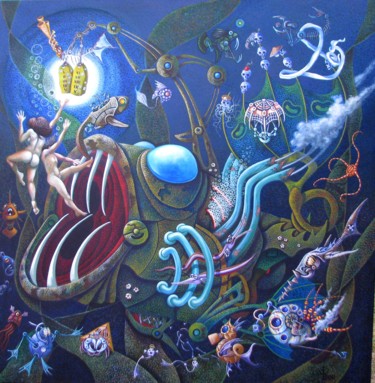Malerei mit dem Titel "Menschenfischer" von Picturewall, Original-Kunstwerk, Öl