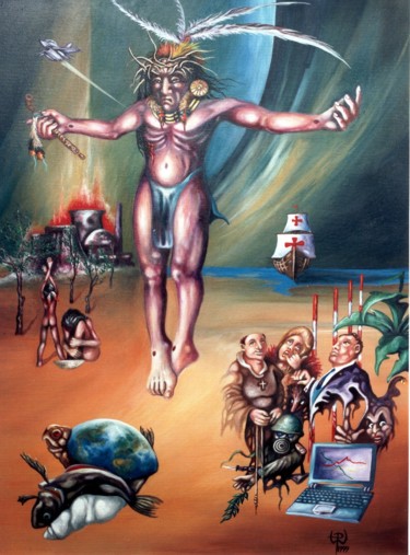 Painting titled "500 Jahre Kolumbus" by Picturewall, Original Artwork, Oil