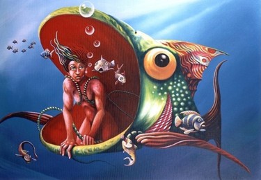 Malerei mit dem Titel "Fische" von Picturewall, Original-Kunstwerk, Öl