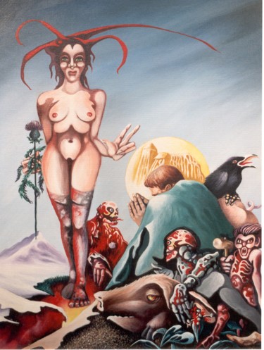 Malerei mit dem Titel "Versuchung des hl.…" von Picturewall, Original-Kunstwerk, Öl