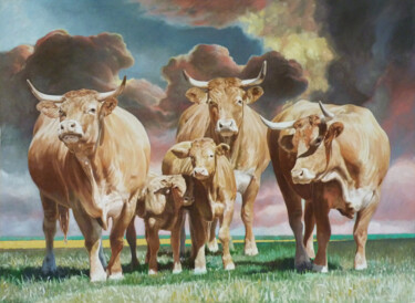 Arts numériques intitulée "Charente Cows with…" par Peter Wingham, Œuvre d'art originale, Peinture numérique