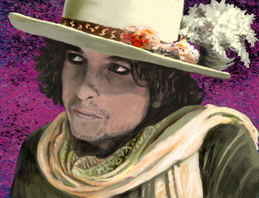 Artes digitais intitulada "Bob Dylan" por Peter Wingham, Obras de arte originais, Pintura digital