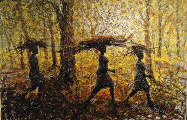 Painting titled "Bush path" by Peter Agbadu, Original Artwork, Acrylic