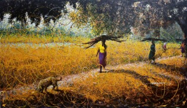 Malerei mit dem Titel "Farm Road" von Peter Agbadu, Original-Kunstwerk, Acryl
