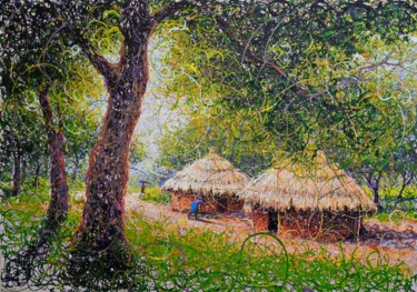 Painting titled "Clay house" by Peter Agbadu, Original Artwork, Acrylic