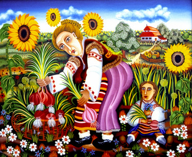 Painting titled "The Onion Harvest" by Peter Ghetu, Original Artwork, Oil