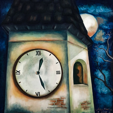 Painting titled "Time Tower" by Peter Ghetu, Original Artwork, Oil