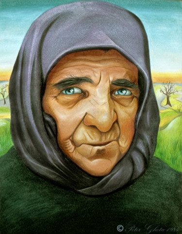 Schilderij getiteld "Portret" door Peter Ghetu, Origineel Kunstwerk, Pastel