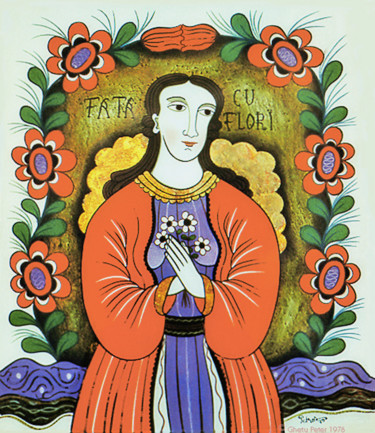 Schilderij getiteld "Girl With Flowers" door Peter Ghetu, Origineel Kunstwerk, Olie