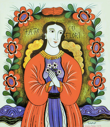 Malerei mit dem Titel "Girl With Flowers" von Peter Ghetu, Original-Kunstwerk, Öl